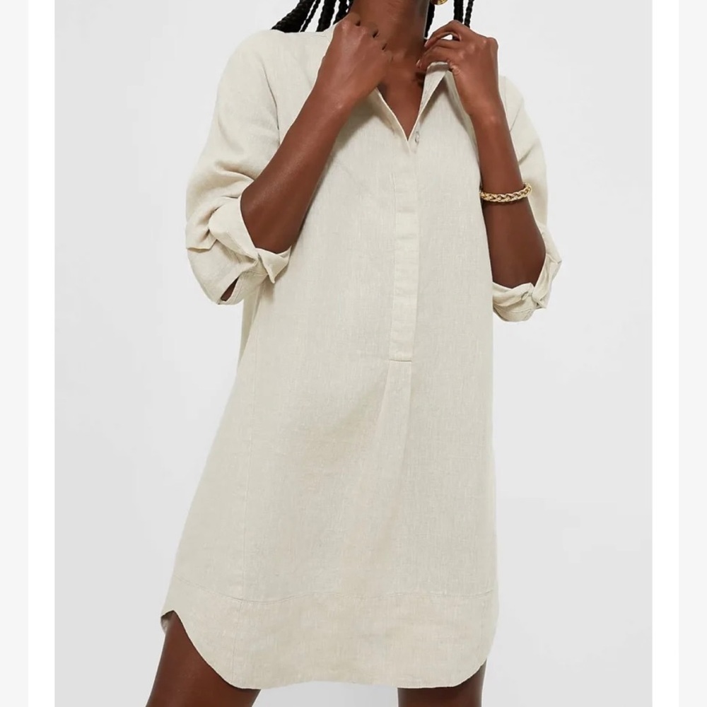 NEW Tuckernuck Linen Long Sleeve Dress Women’s L Beige Coastal Grandma Summer